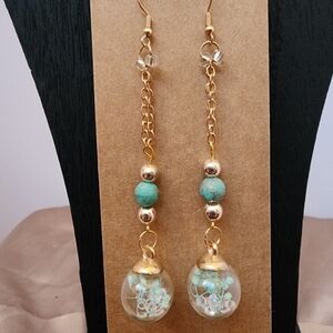 BrazenSoul Handmade Turquoise Globe Dangle Earrings | Boho Gold Drop